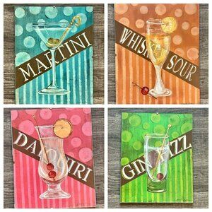 Lot of 4 - Grace Pullen Sagebrush Alcohol Framed Art Martini Daiquiri Whiskey